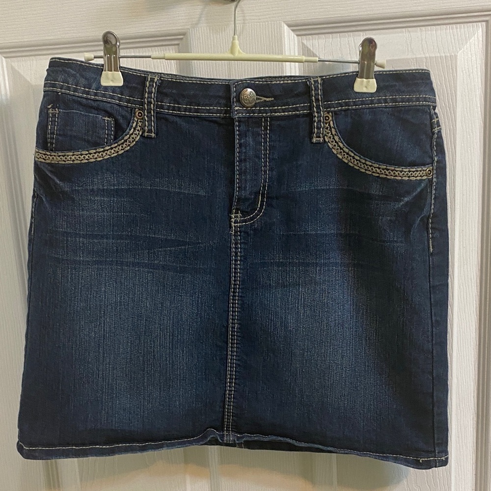 Earl Jean Y2K Denim Skirt Womens 8 Blue Embroidered Straight Mini 90s Casual